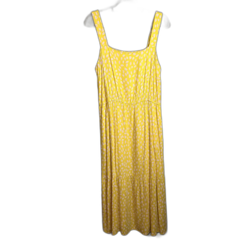 Amazon Essentials Sleeveless Midi Dress Size Large Yellow Pink Dot Print Pockets